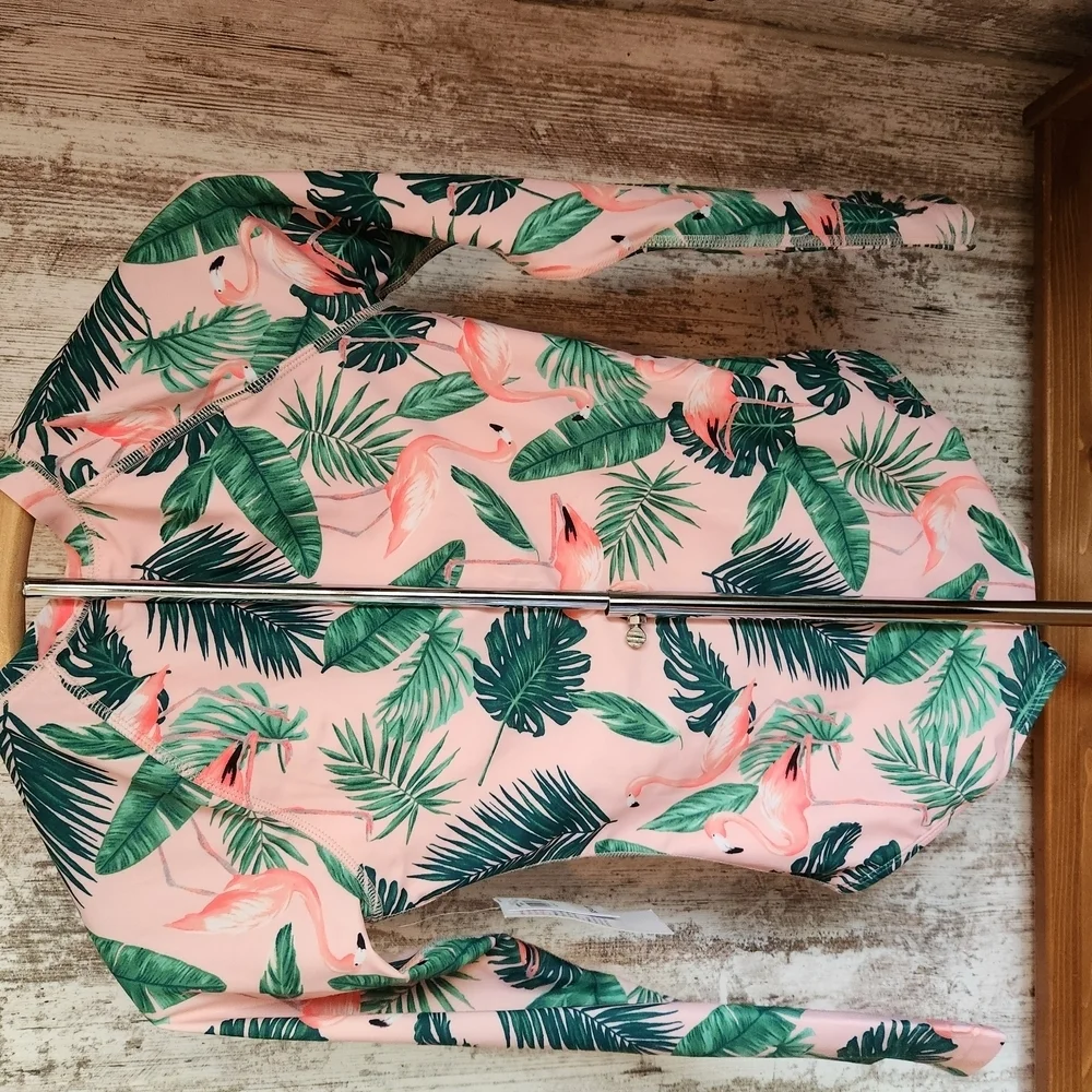 OLD NAVY Pink Flamingo & Leaf Print Swimsuit W/ Matching Towel NWT Big Girls XL
